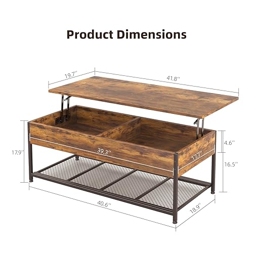Rustic Brown Wooden Lift Top Coffee Table with Hidden Storage K580