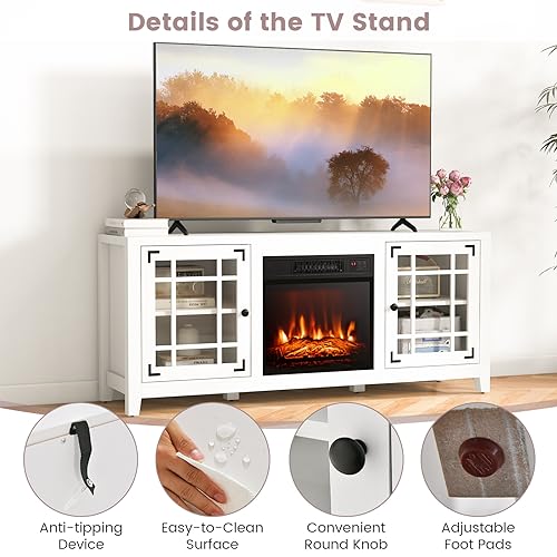 58 Inch TV Console with Electric Fireplace Insert H137