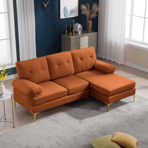 Orange Chenille Upholstered Sectional Sleeper Sofa N4866