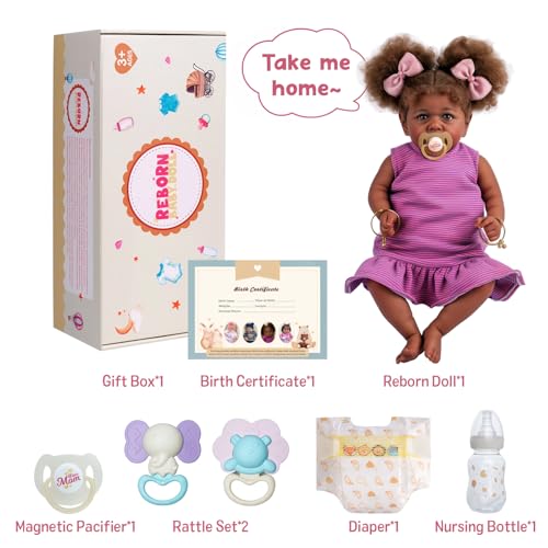 22 Inch Lifelike Soft Body Reborn Baby Doll with Taupe Eyes Caramel Skin Tone Pink Striped Skirt F761