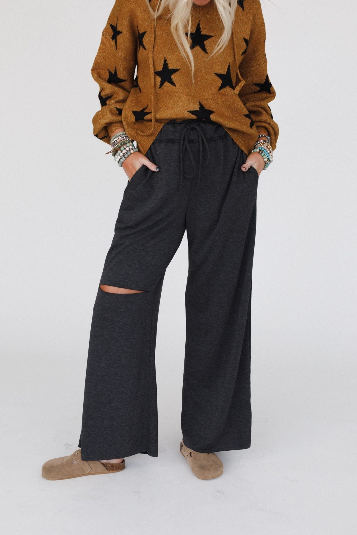 The Nest Cora Wide Leg Pants - Charcoal