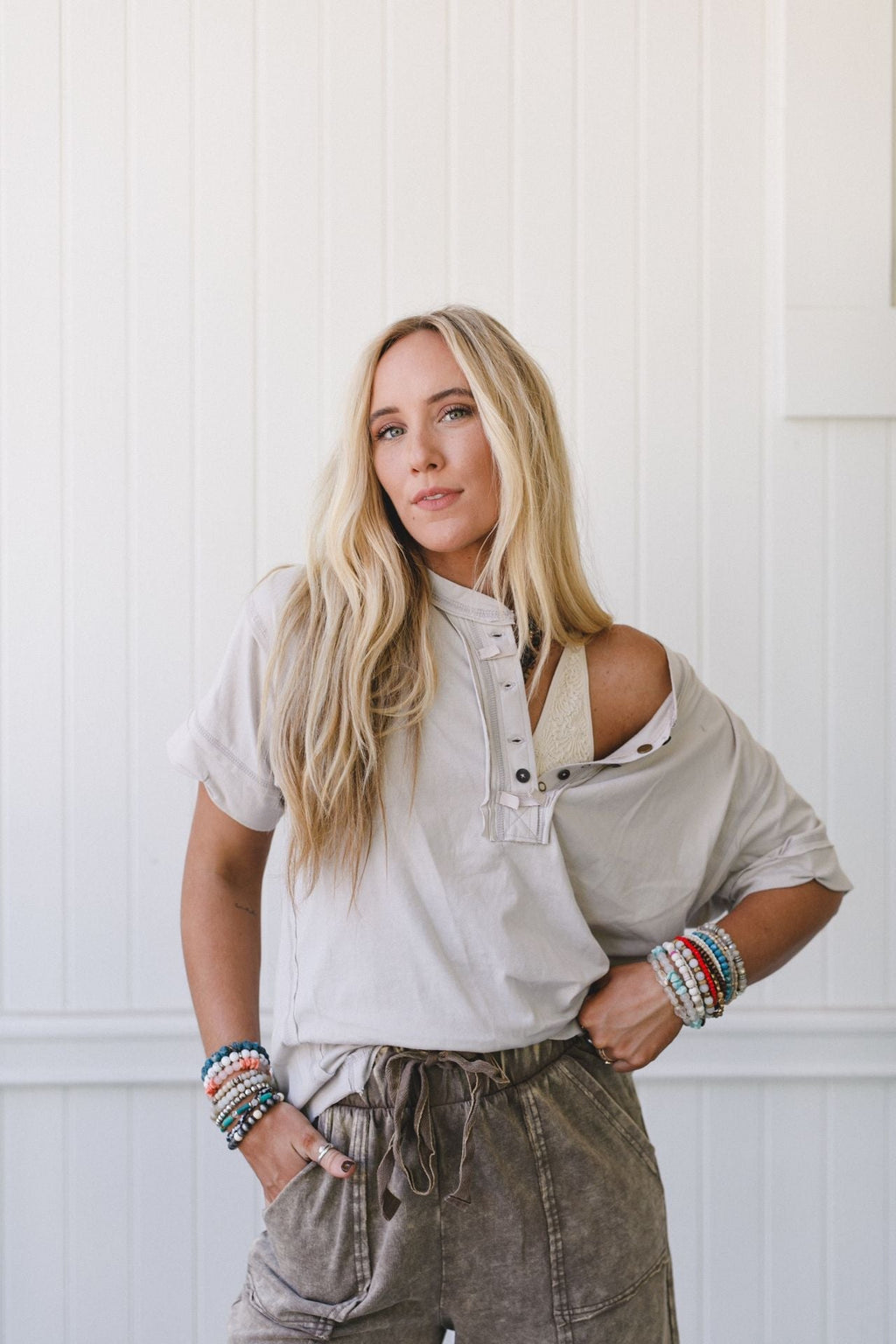 Sienna Henley Top - Beige