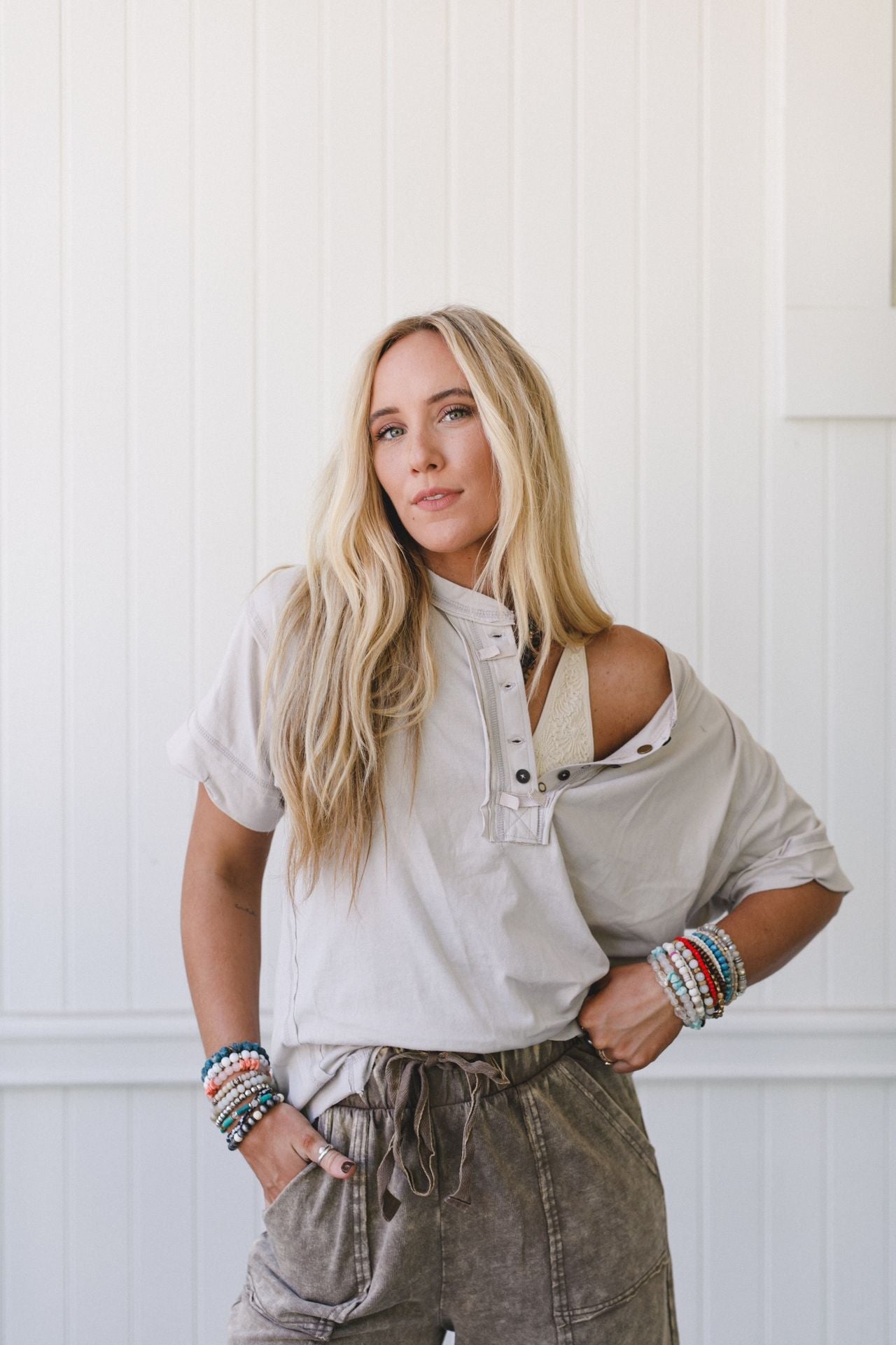 Sienna Henley Top - Beige