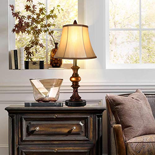 Bronze Table Lamp Set of 2 with Faux Silk Shade O238