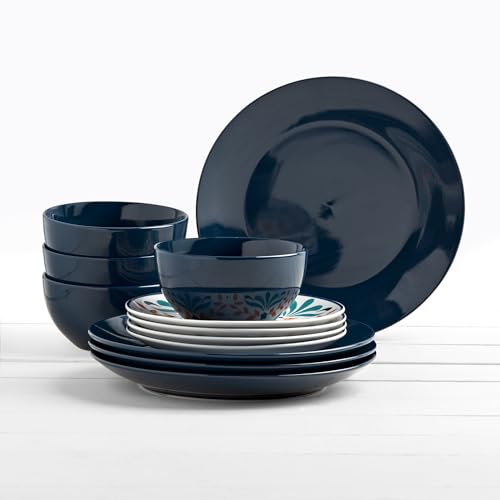 12-Piece Ceramic Dinnerware Set, Service for 4, Blue A87511