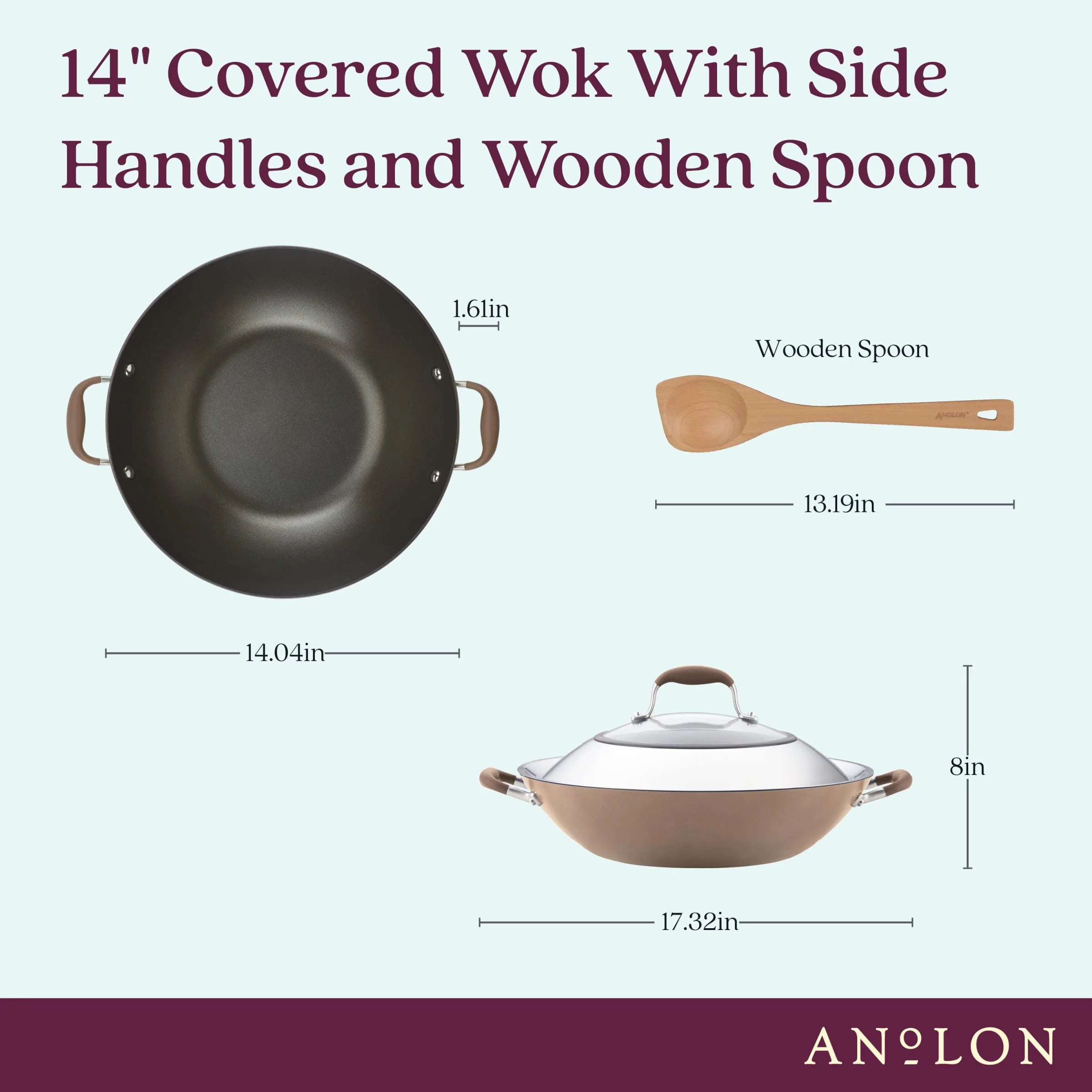 14 Inch Hard Anodized Nonstick Wok with Lid K7497