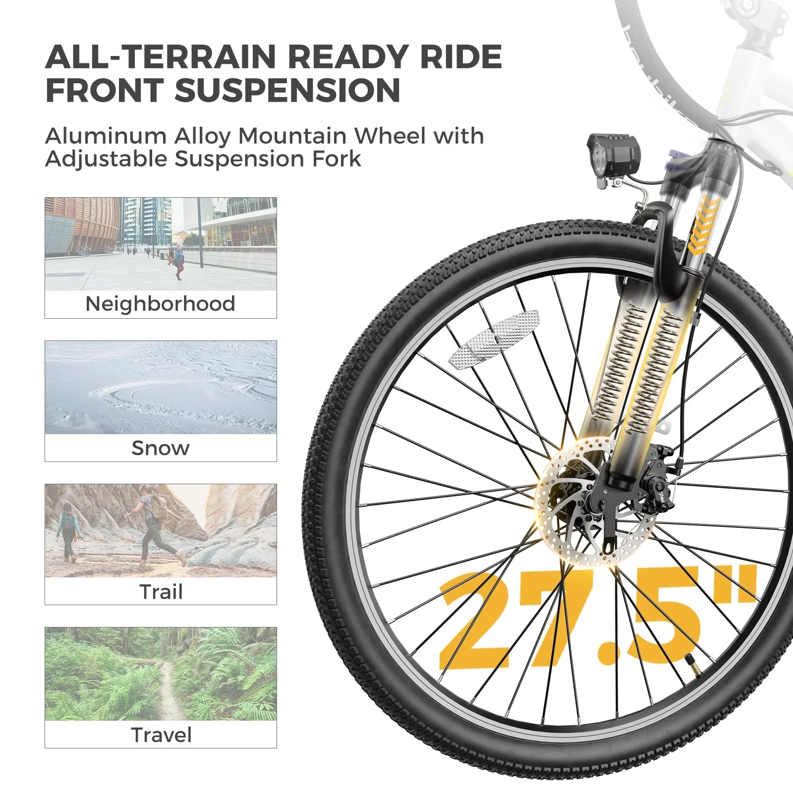 Electric Bike with 500W Motor, 48V 12.5AH Removable Battery, 27.5" 7-Speed Front Suspension D210214