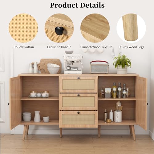 Rattan Sideboard Cabinet with 2 Doors and 3 Drawers F780