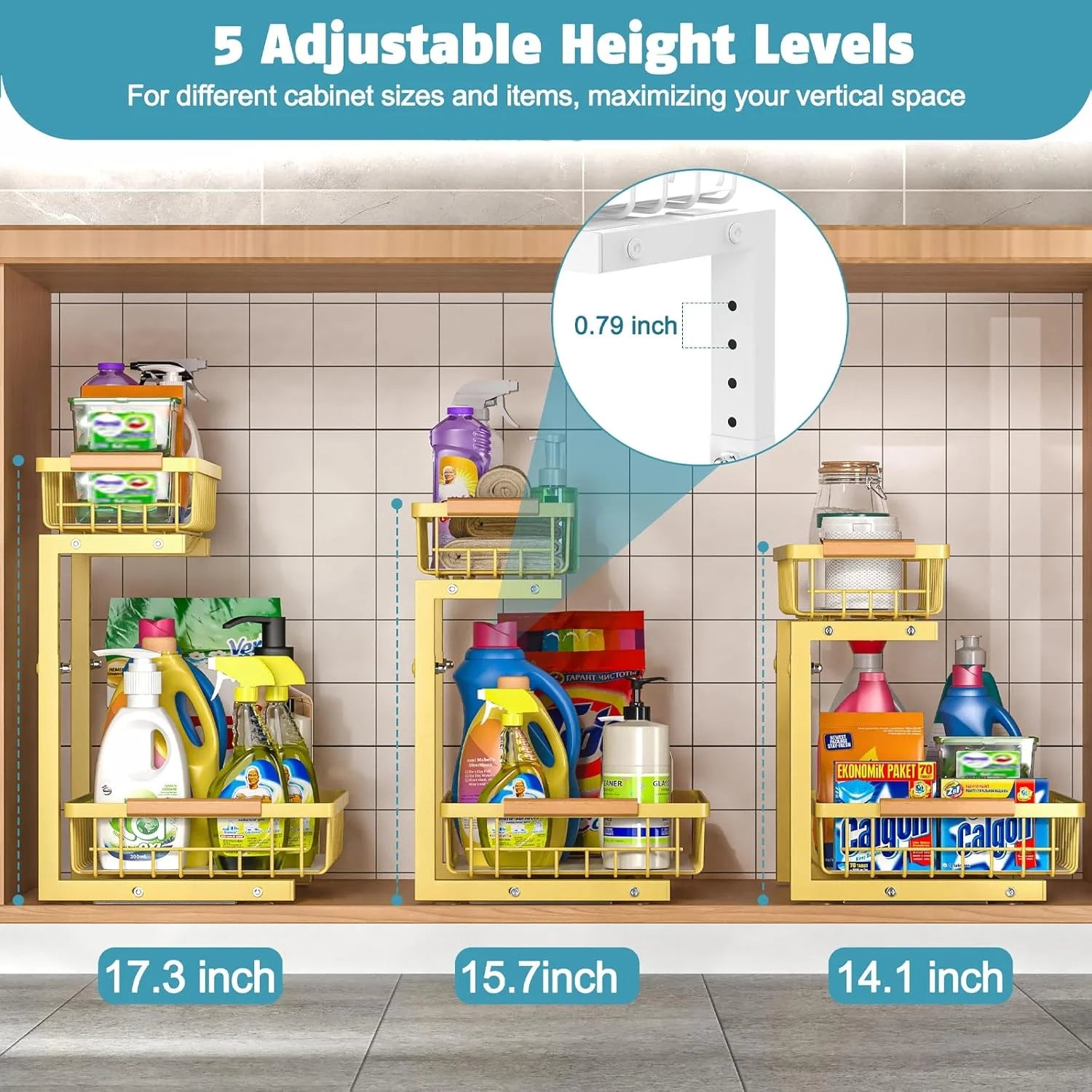 2 Pack Height Adjustable 2 Tier Pull Out Metal Under Sink Organizer X830443