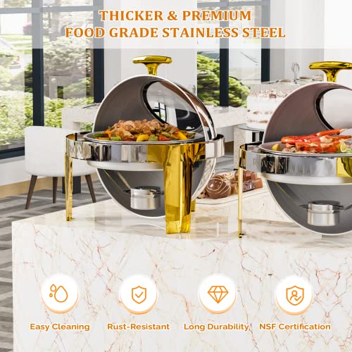 3 Packs Roll Top Stainless Steel Chafing Dish Buffet Set Gold Accent 6 Quart V154
