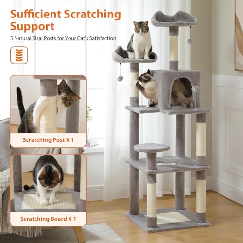 Grey Cat Tree Tower with Condo, Scratching Post X78222