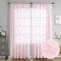 Sage Green Sheer Curtains 84 Inches Long 2 Panels Embroidered Floral J2207