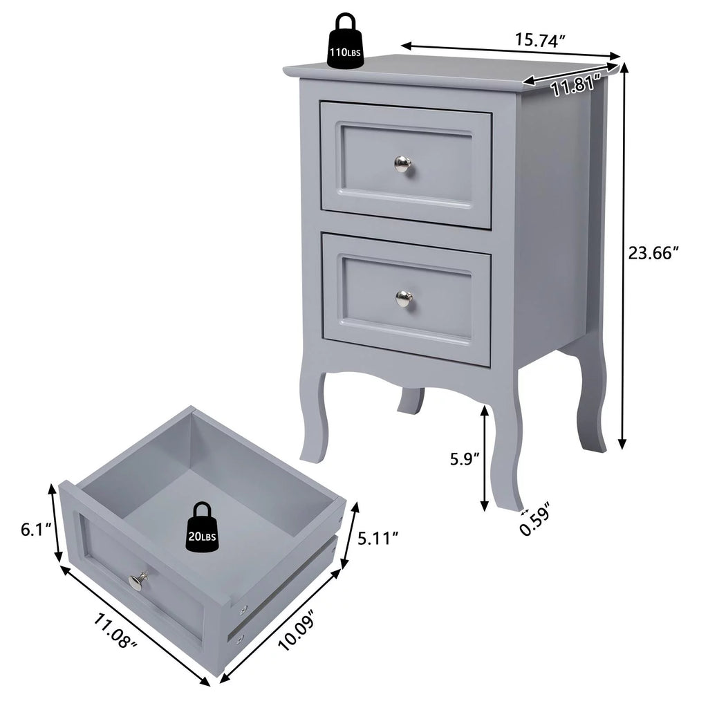 Gray Nightstand with 2 Drawers Set of 2 Y42023