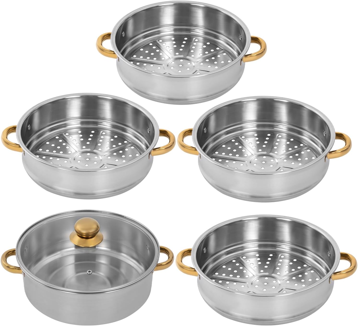 26cm Stainless Steel 5 Tier Steamer Pot with Glass Lid R308727
