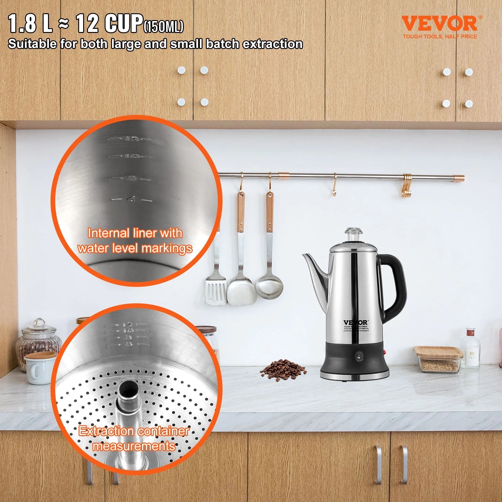 12-Cup Stainless Steel Electric Coffee Percolator F861295