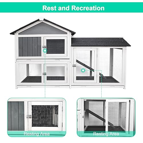 Rabbit Hutch with Running Board, Wooden Pet House with Slide and Pull-Out Tray V7119