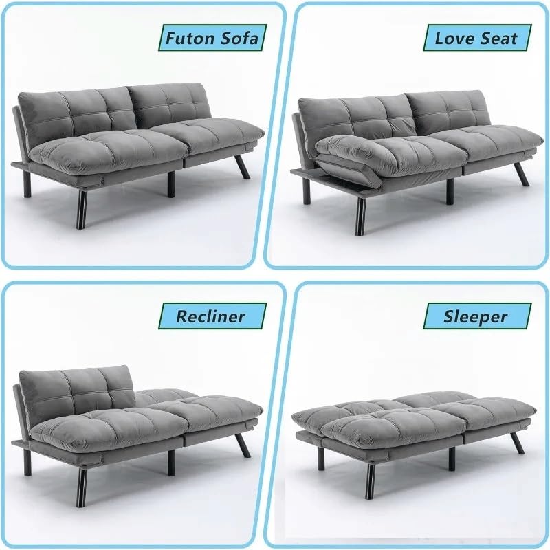 Convertible Sleeper Sofa Bed with Adjustable Backrests and Folding Armrest P146