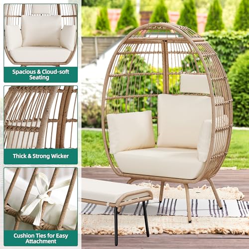 Beige Rattan Egg Chair with Ottoman Steel Frame M8015