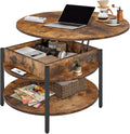 Round Lift Top Coffee Table with Storage and Hidden Compartment, 35.43 in Rustic Brown S2893