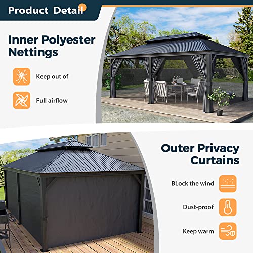 12' x 20' Galvanized Steel Aluminum Gazebo with Curtains and Netting (Gray) Y35772