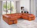8-Piece Italian Leather U Shaped Sectional Couch with Power Reclining Seats, Dark Grey T38429