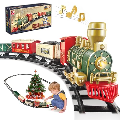 Electric Christmas Train Set with Lights and Sounds, 3 Cars & 10 Train Tracks J400386