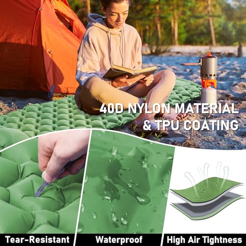 Ultralight Inflatable Sleeping Pad with Pillow and Built-in Foot Pump (Blue) C471938