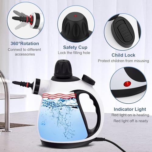 White Handheld Steam Cleaner with 10 Accessory Kit C207