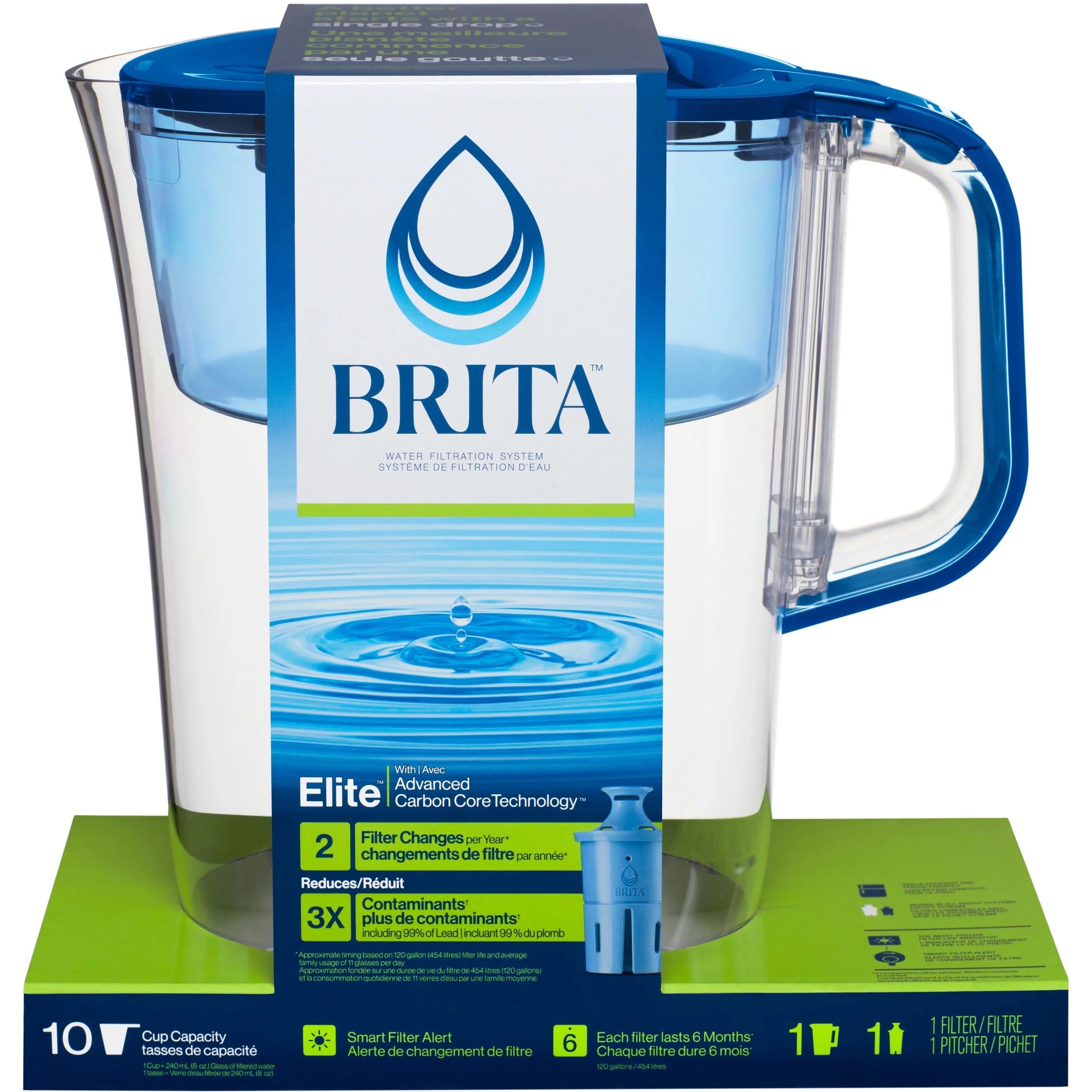 Large 10 Cup Blue Water Filter Pitcher R130
