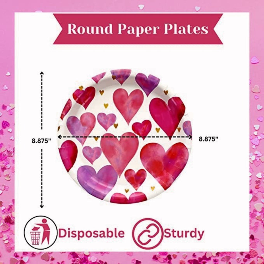 Round Paper Plates with Napkins and Pink Plastic Utensils Disposable Tableware Set of 3 D50330