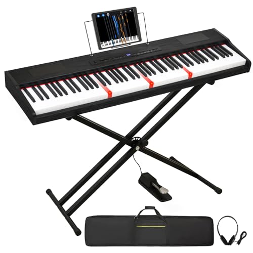 88 Key Semi Weighted Portable Digital Piano Keyboard with Stand, Case, Pedal, Headphone (Black) Y675633
