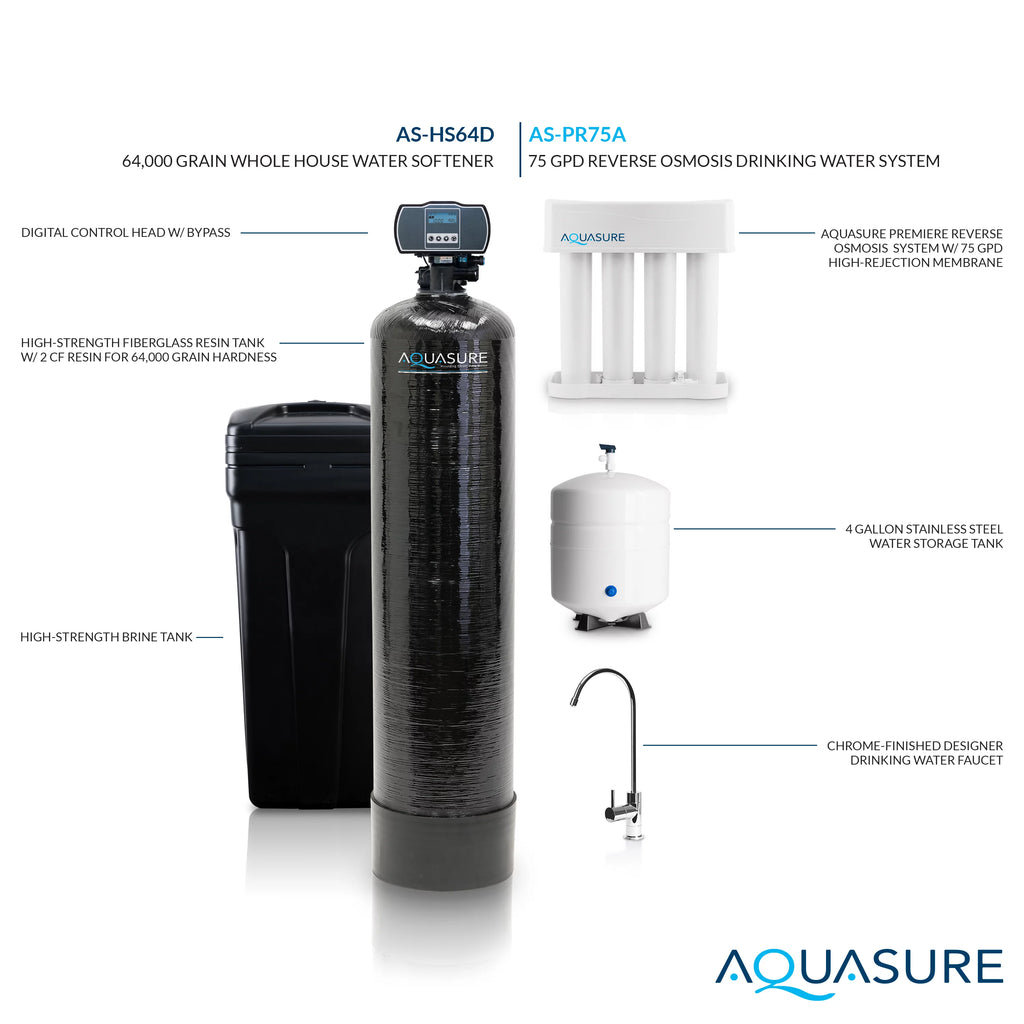 Whole House Water Softener Reverse Osmosis Drinking Water Filter Bundle (64,000 Grains) N4560