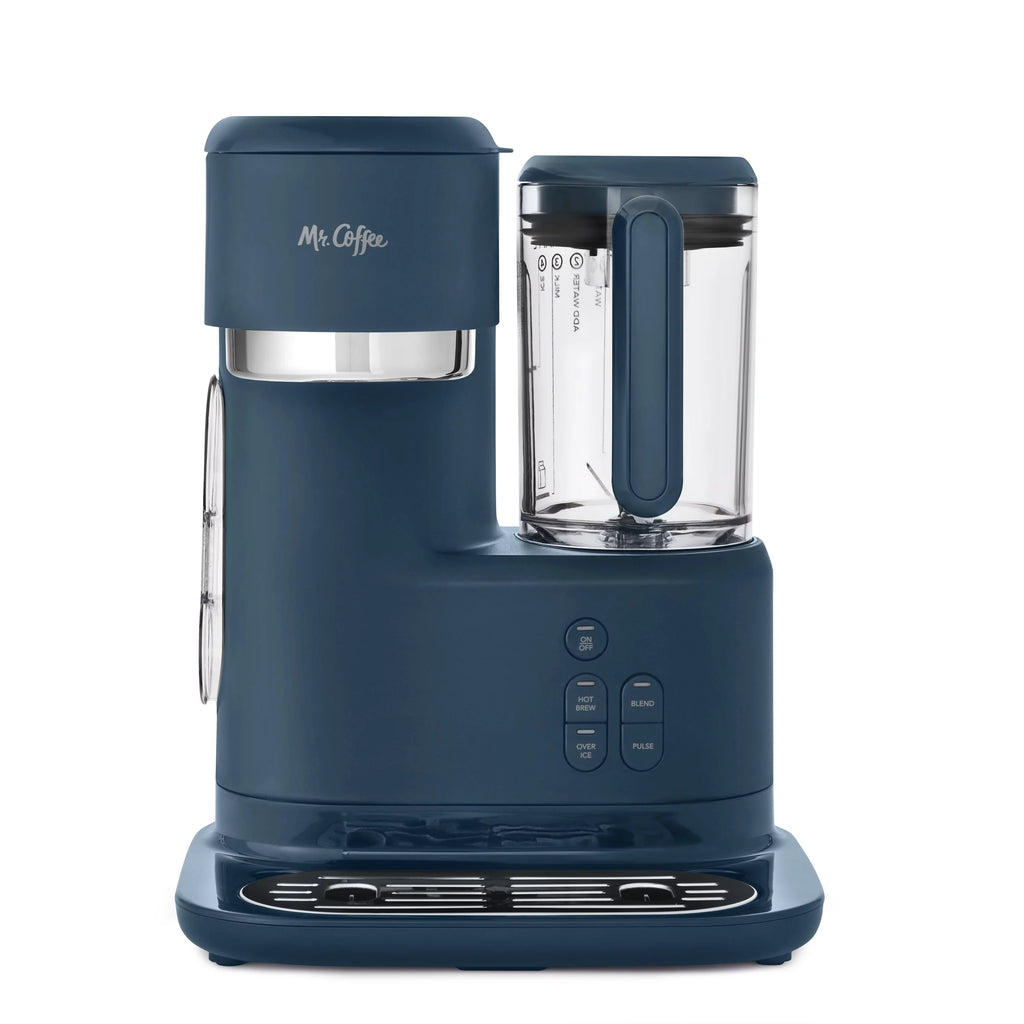 Navy Blue Single Serve Coffee Maker and Blender with Reusable Tumblers and Coffee Filter U205320