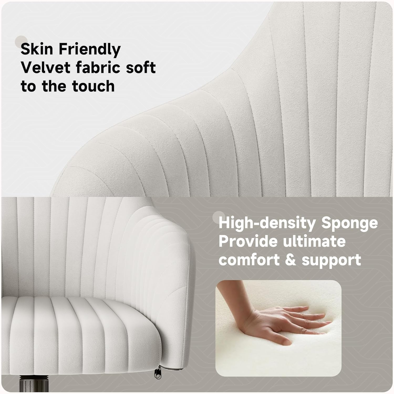 Beige Velvet Upholstered Swivel Office Chair F44616