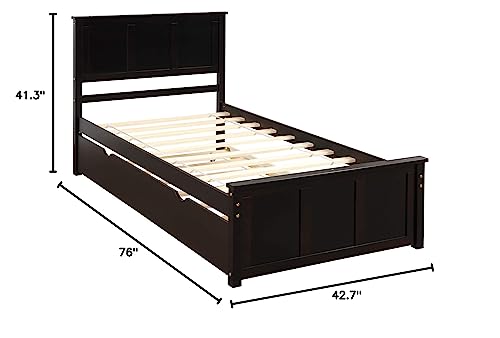 Twin Espresso Wood Low Platform Bed Frame with Headboard and Footboards T481254