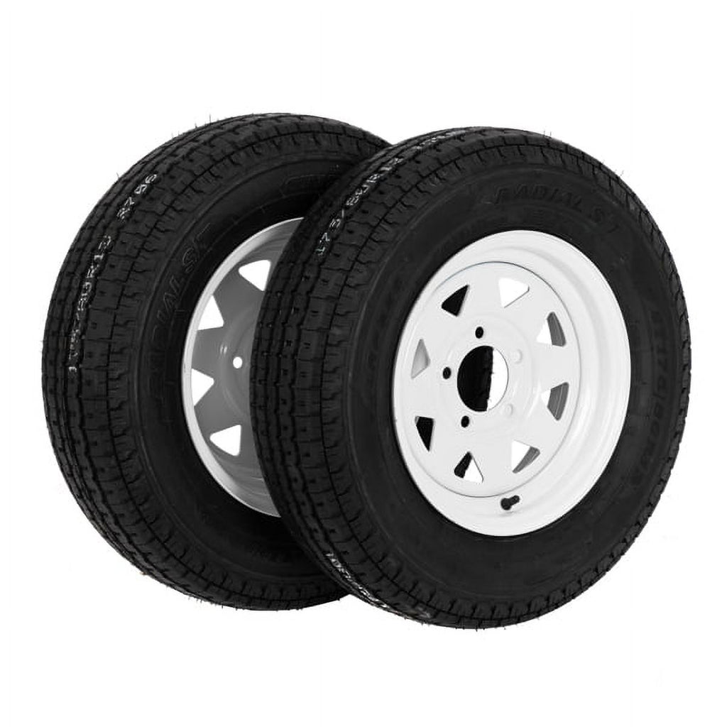2-Pk Trailer Tire & Rim ST175/80R13 13" Load C 5 Lug White Spoke E17308