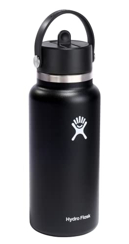 Wide Mouth vacuum insulated stainless steel water bottle with leakproof closeable straw lid D86597