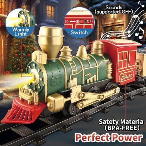 Electric Christmas Train Set with Lights and Sounds, 3 Cars & 10 Train Tracks J400386
