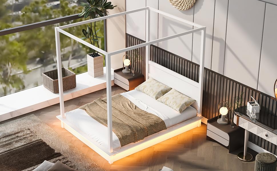 White Full Wood Canopy Bed Frame N357296