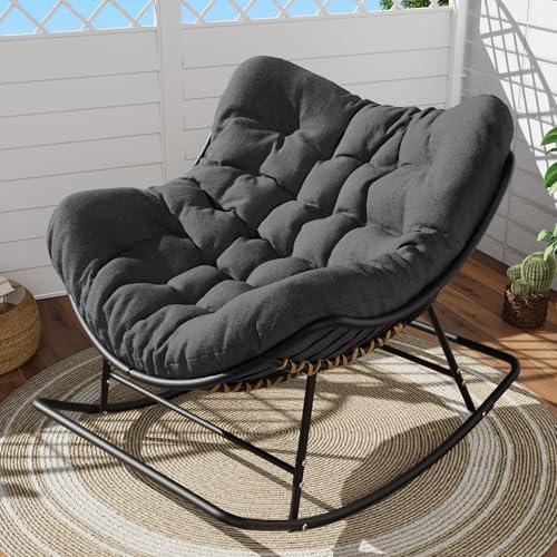 Oversized Egg Wicker Rocking Chair with Cushion - Gray R31108