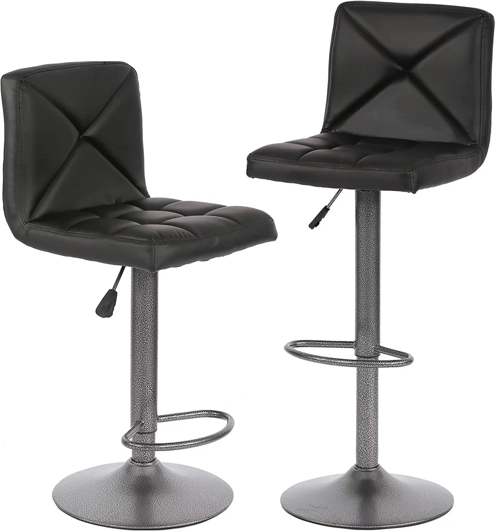 Black PU Leather Adjustable Swivel Bar Stools Set of 2 B3678