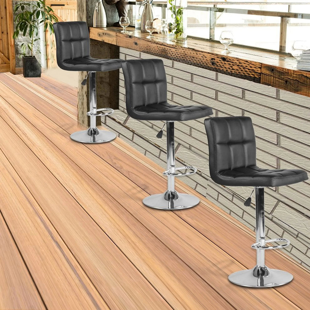 Black PU Leather Adjustable Swivel Bar Stools Set of 2 B3678