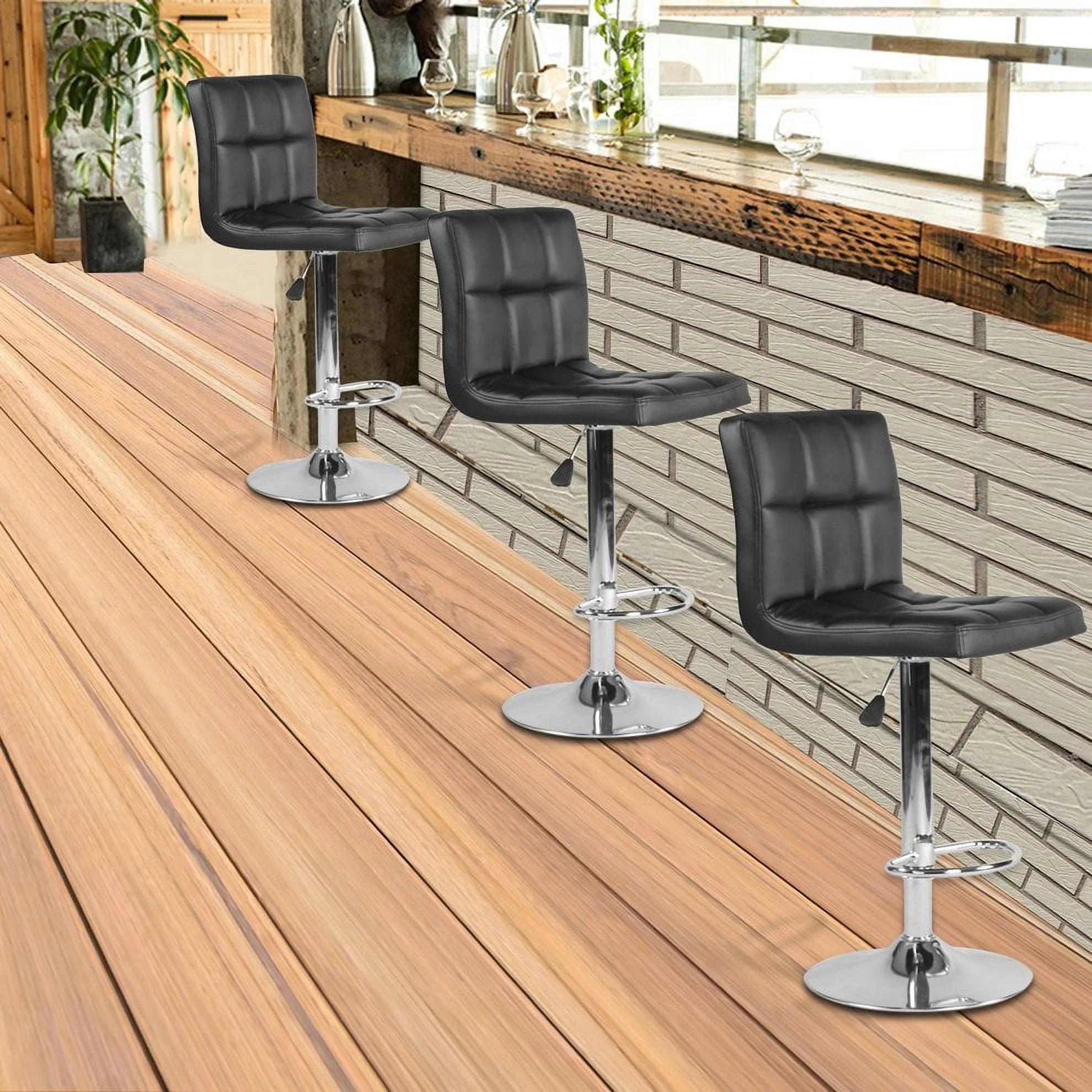 Black PU Leather Adjustable Swivel Bar Stools Set of 2 B3678