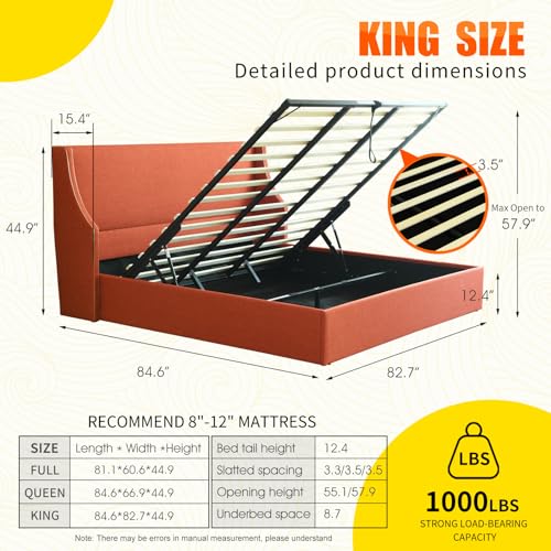 King Size Hydraulic Lift Bed with Gold Line Accents V652928