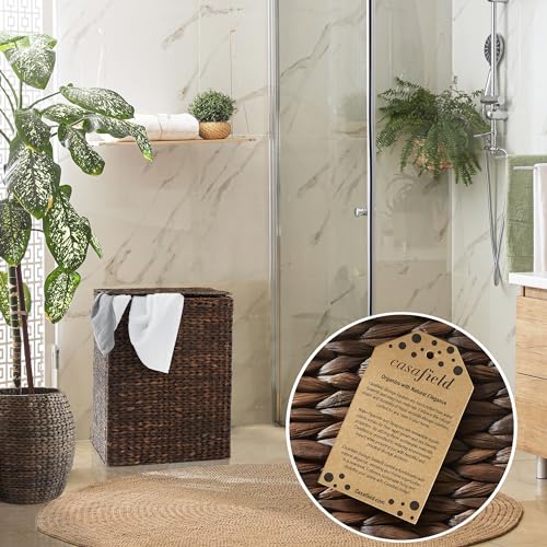 Natural Woven Water Hyacinth Laundry Hamper with Lid and Removable Liner Bag U466975