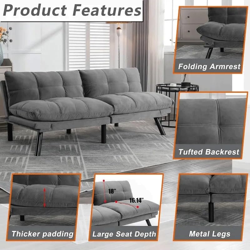 Convertible Sleeper Sofa Bed with Adjustable Backrests and Folding Armrest P146