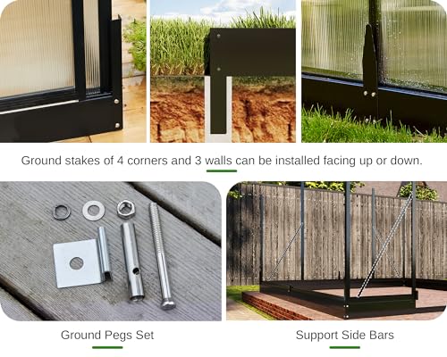 8x12 FT Polycarbonate Greenhouse with 2 Swing Doors Black E1566