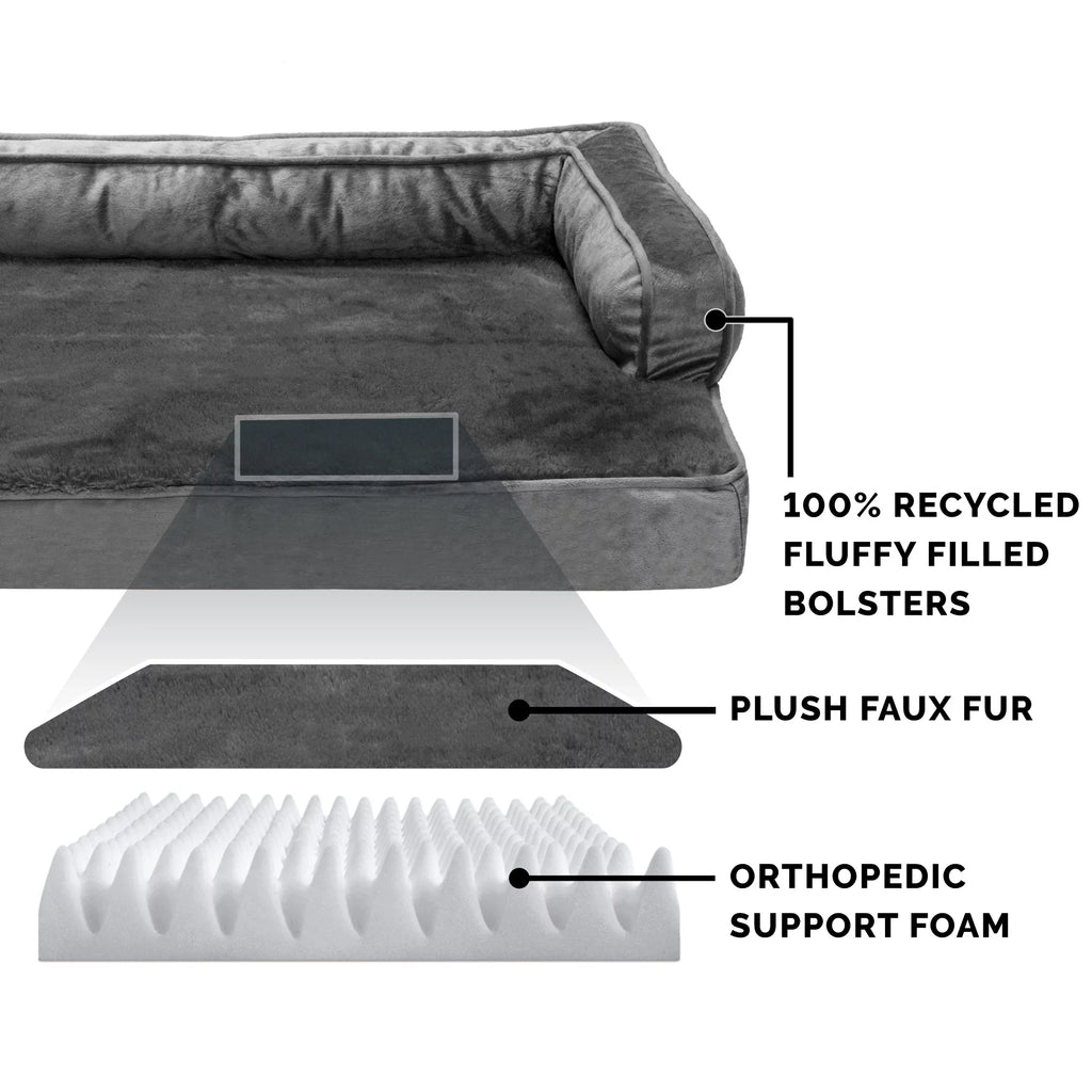 Dark Gray Jumbo Plush Velvet Orthopedic Sofa-Style Pet Bed Y417448