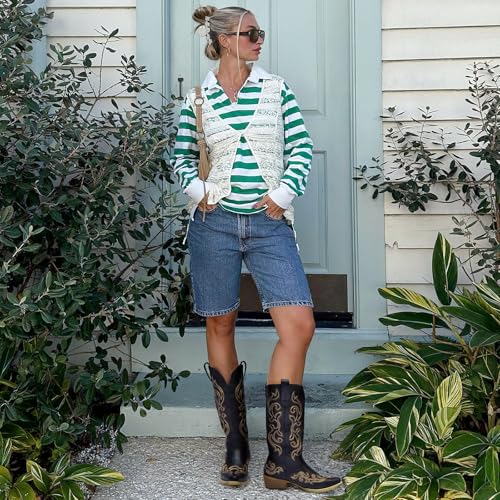 Cowboy Boots with Chunky Heel Snip Toe Mid-Calf Boots L938527