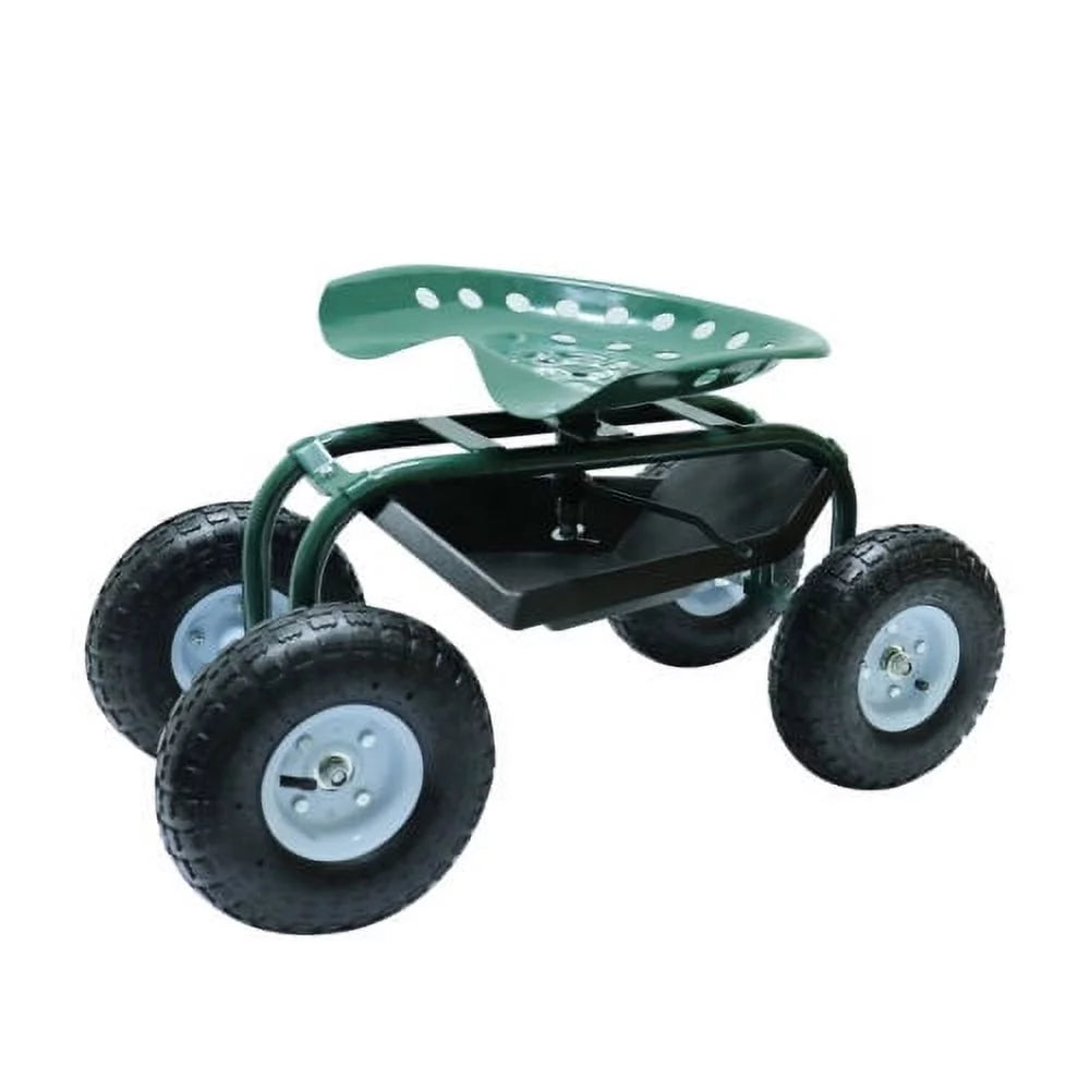 Green Metal Rolling Garden Seat Cart with 4 Wheels N522
